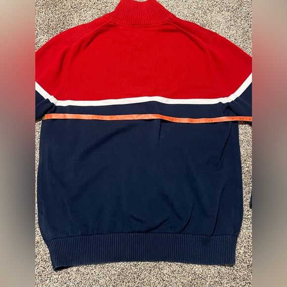 Vintage Tommy Hilfiger Sweater Mens Medium Red & Blue Striped 1/4 Zip Pullover - Picture 7 of 8